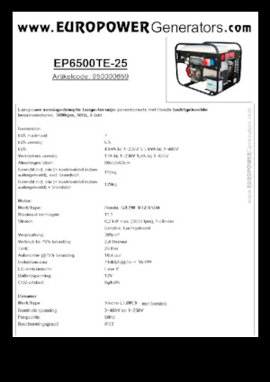 Benzínové elektrocentrály Europower EP6500TE-25 (S)