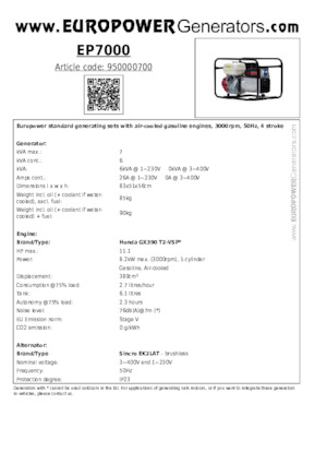 Benzínové elektrocentrály Europower EP7000 (S)