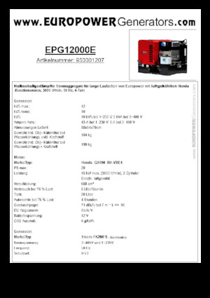 Benzínové elektrocentrály Europower EPG12000E (S)