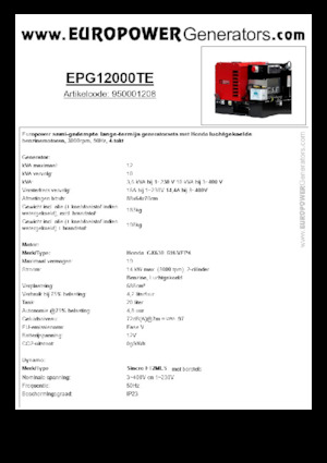 Benzínové elektrocentrály Europower EPG12000TE (S)