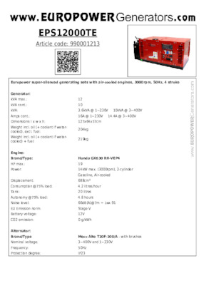 Benzínové elektrocentrály Europower EPS12000TE (MA)