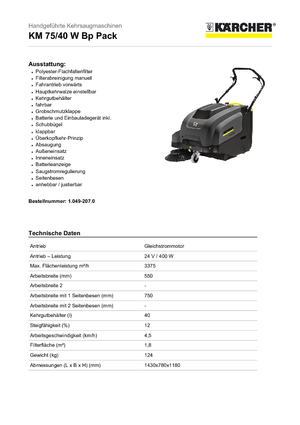 Ruční zametače Kärcher KM 75/40 W Bp Pack Professional