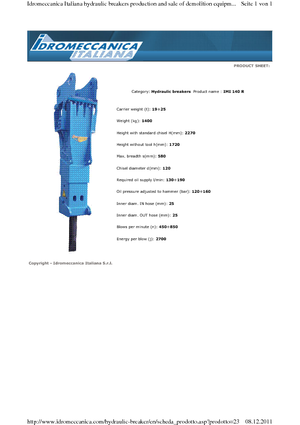 Hydraulická bourací kladiva Idromeccanica IMI 140 R