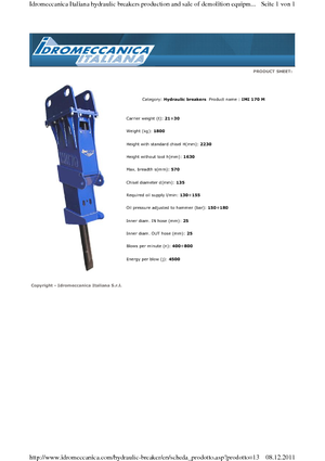 Hydraulická bourací kladiva Idromeccanica IMI 170 M