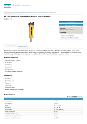 Hydraulická bourací kladiva Atlas Copco MB 1700