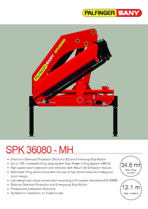 Hydraulické nakládací jeřáby Sany SPK 36080 A
