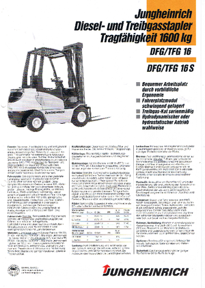 Čelní vysokozdvižné LPG vozíky Jungheinrich TFG 16