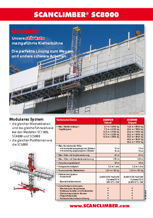 Stožárové šplhací pracovní plošiny Scanclimber SC 8000 E