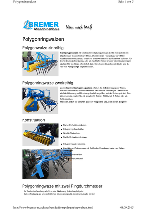 Luční a polní válce Bremer PG 250 V