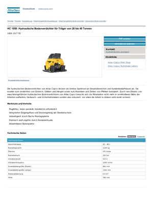 Vibrační desky montovatelné Atlas Copco HC 1050