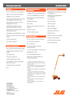 Kolové teleskopické pracovní plošiny JLG 600S