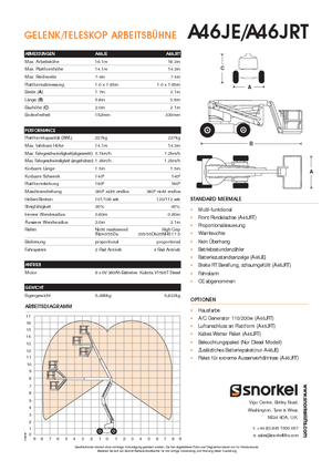 Kolové kloubové pracovní plošiny Snorkel A46JRT