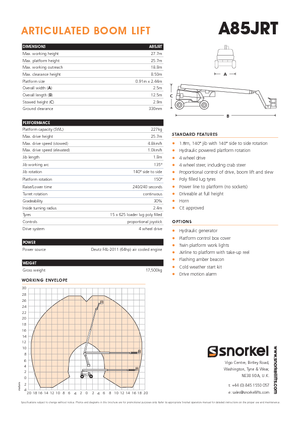 Kolové kloubové pracovní plošiny Snorkel A85JRT