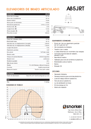 Kolové kloubové pracovní plošiny Snorkel A85JRT