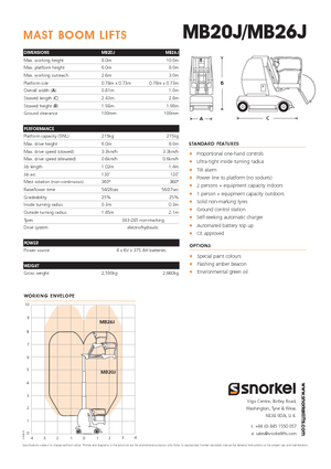 Sloupové pracovní plošiny Snorkel MB26J