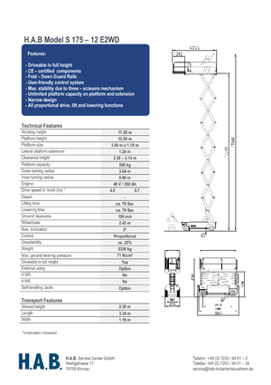 Kolové nůžkové plošiny HAB S 175-12 E 2WD