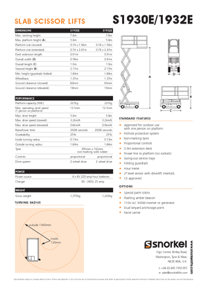Kolové nůžkové plošiny Snorkel S1930E