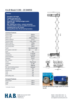 Kolové nůžkové plošiny HAB S 280-25 D 4WD S