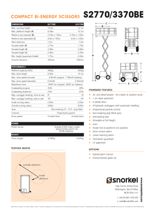 Kolové nůžkové plošiny Snorkel S3370BE