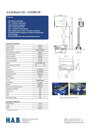 Kolové nůžkové plošiny HAB S 65-10 E 2WD SP