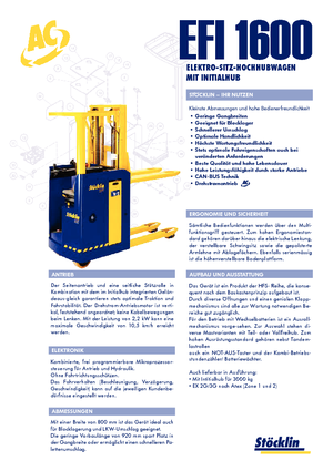 Regalové zakladače se sedadlem pro řidiče Stöcklin EFI 1600