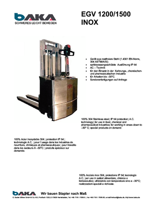 Ruční paletové vozíky Baka EGV 1500-32 Inox