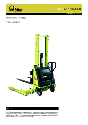 Ruční paletové vozíky PRAMAC Lifter TX 10/16 Straddle