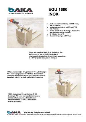 Ruční paletové vozíky Baka EGU 1600 Inox