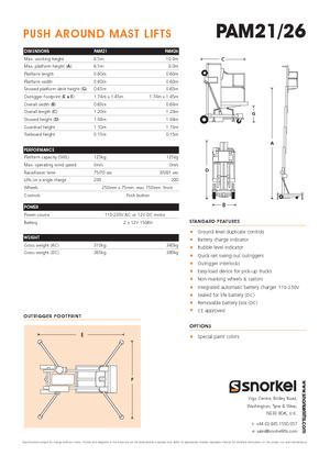 Sloupové pracovní plošiny Snorkel PAM26AC