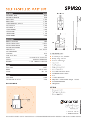 Sloupové pracovní plošiny Snorkel SPM20