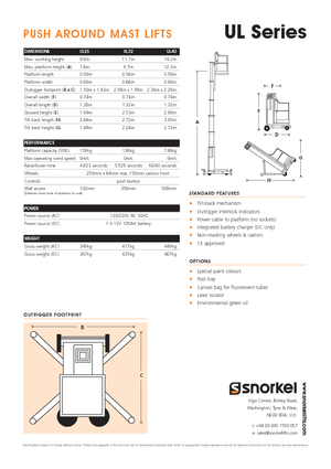 Sloupové pracovní plošiny Snorkel UL32AC