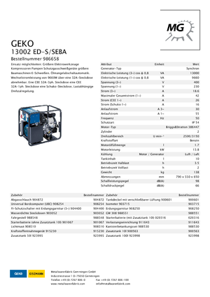 Benzínové elektrocentrály Geko ® 13002 ED-S/SEBA