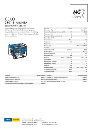 Benzínové elektrocentrály Geko ® 2801 E-A/MHBA