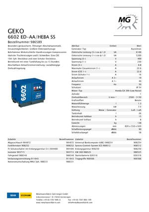 Benzínové elektrocentrály Geko ® 6602 ED-AA/HEBA*
