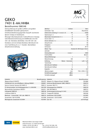 Benzínové elektrocentrály Geko ® 7401 E-AA/HHBA