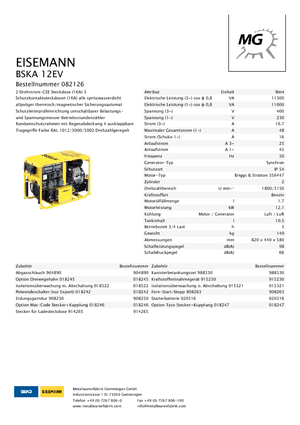 Benzínové elektrocentrály Eisemann BSKA 12 EV