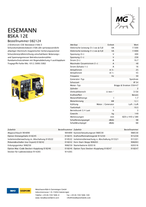 Benzínové elektrocentrály Eisemann BSKA 12E