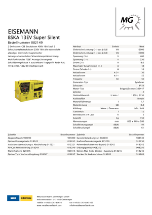 Benzínové elektrocentrály Eisemann BSKA 13 EV