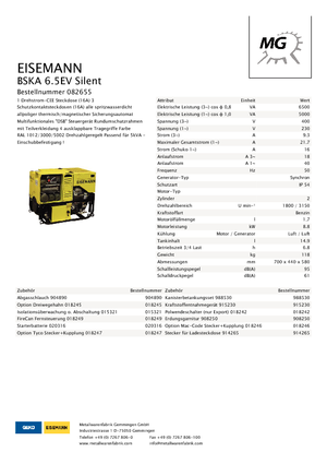 Benzínové elektrocentrály Eisemann BSKA 6.5 EV