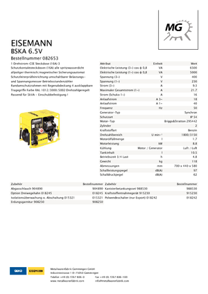 Benzínové elektrocentrály Eisemann BSKA 6.5 V