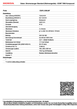 Benzínové elektrocentrály Honda ECMT 7000