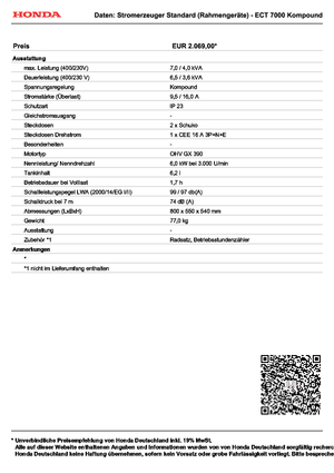 Benzínové elektrocentrály Honda ECT 7000