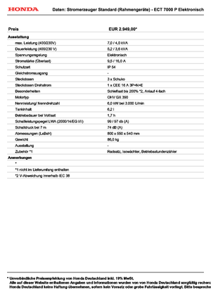 Benzínové elektrocentrály Honda ECT 7000 P