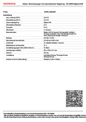 Benzínové elektrocentrály Honda EG 5500