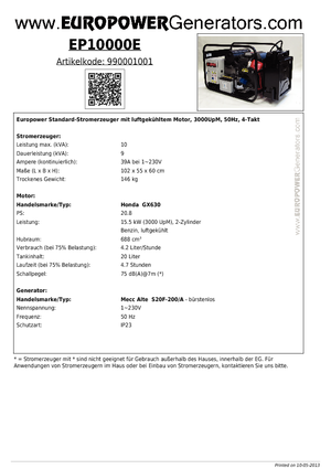 Benzínové elektrocentrály Europower EP10000E (MA)