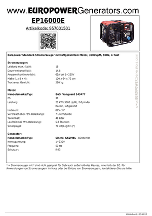 Benzínové elektrocentrály Europower EP16000E (S)