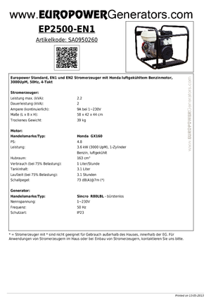 Benzínové elektrocentrály Europower EP2500-EN1 (S)