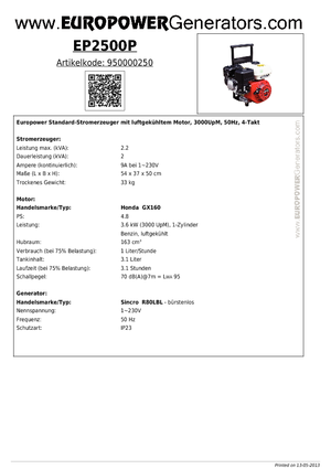 Benzínové elektrocentrály Europower EP2500P (S)