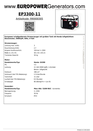Benzínové elektrocentrály Europower EP3300-11 (MA)
