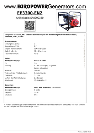 Benzínové elektrocentrály Europower EP 3300 EN2 (MA)